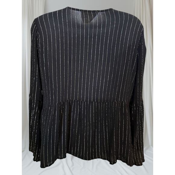 Savanna Jane Boho Embroidered Floral Blouse Black Metallic Stripe Peasant Top L - Picture 6 of 9